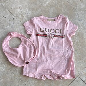 Gucci Pink Baby Bib and Romper Set
